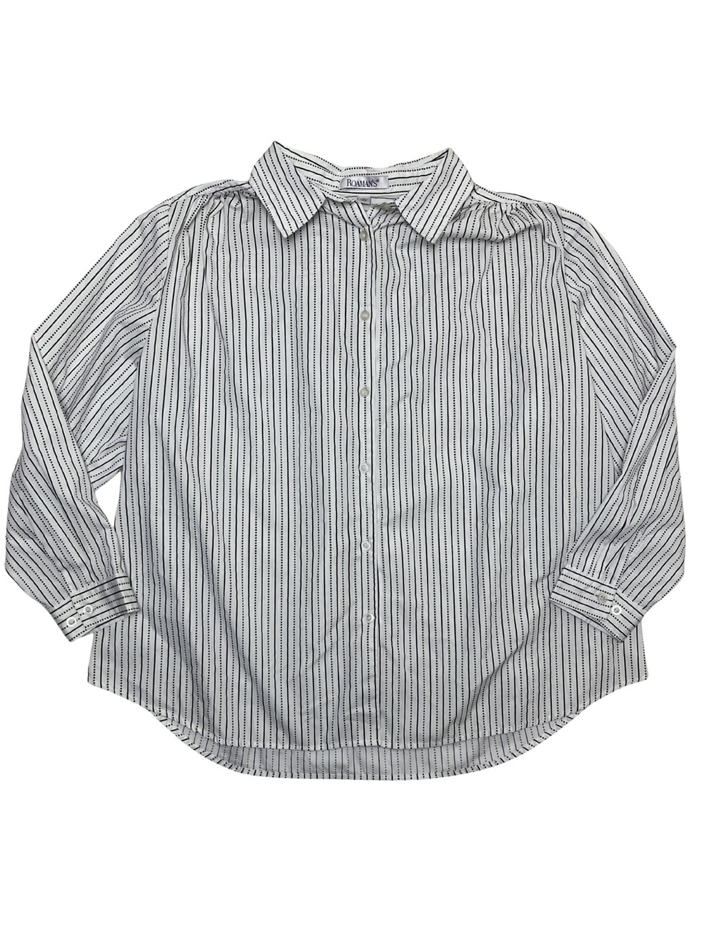 Vintage Roaman's Women’s White Button-Down Shirt with Black Pinstripes Size 1x